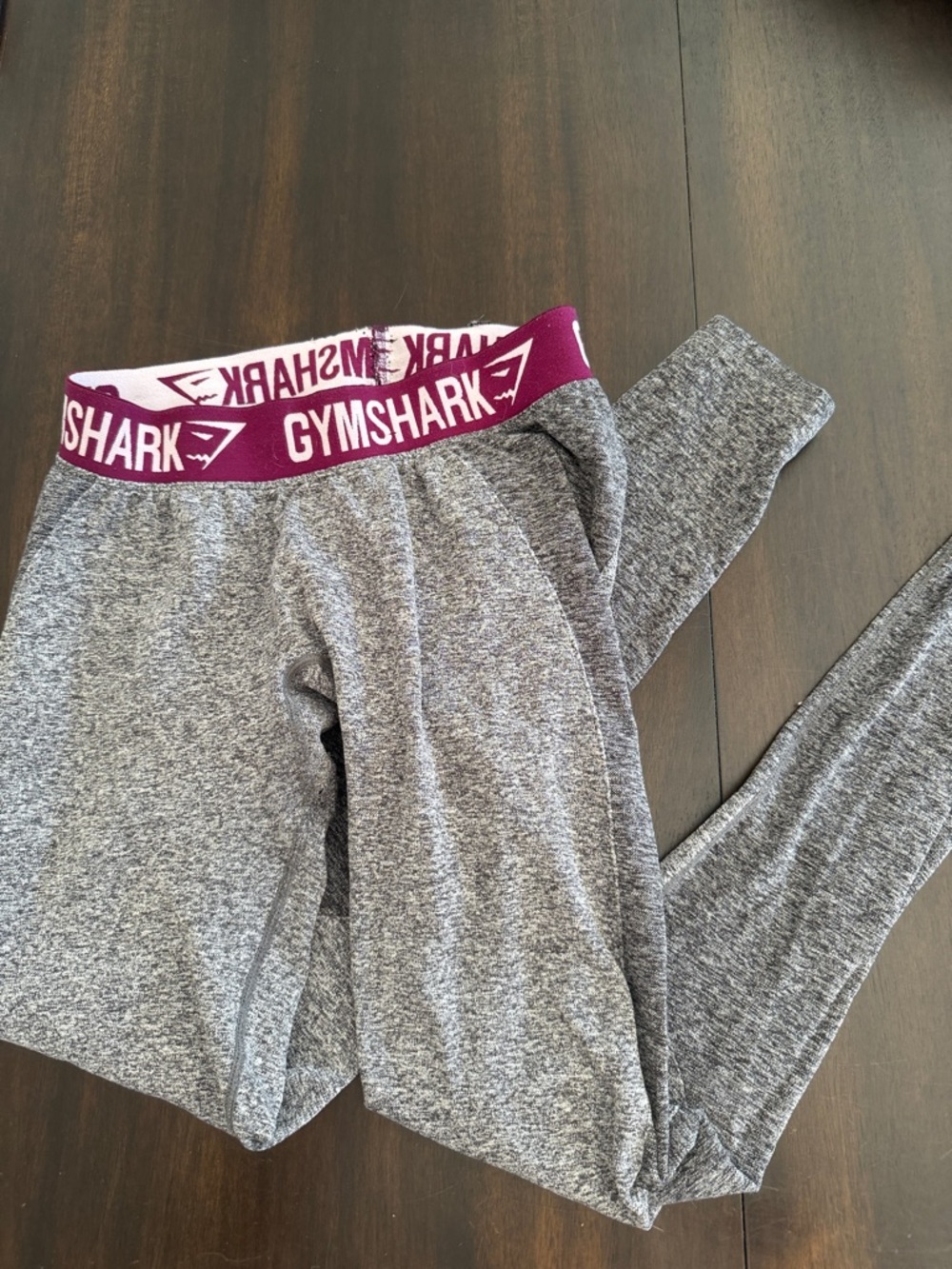 Gymshark Women’s Gray Leggings with Maroon Logo Waistband